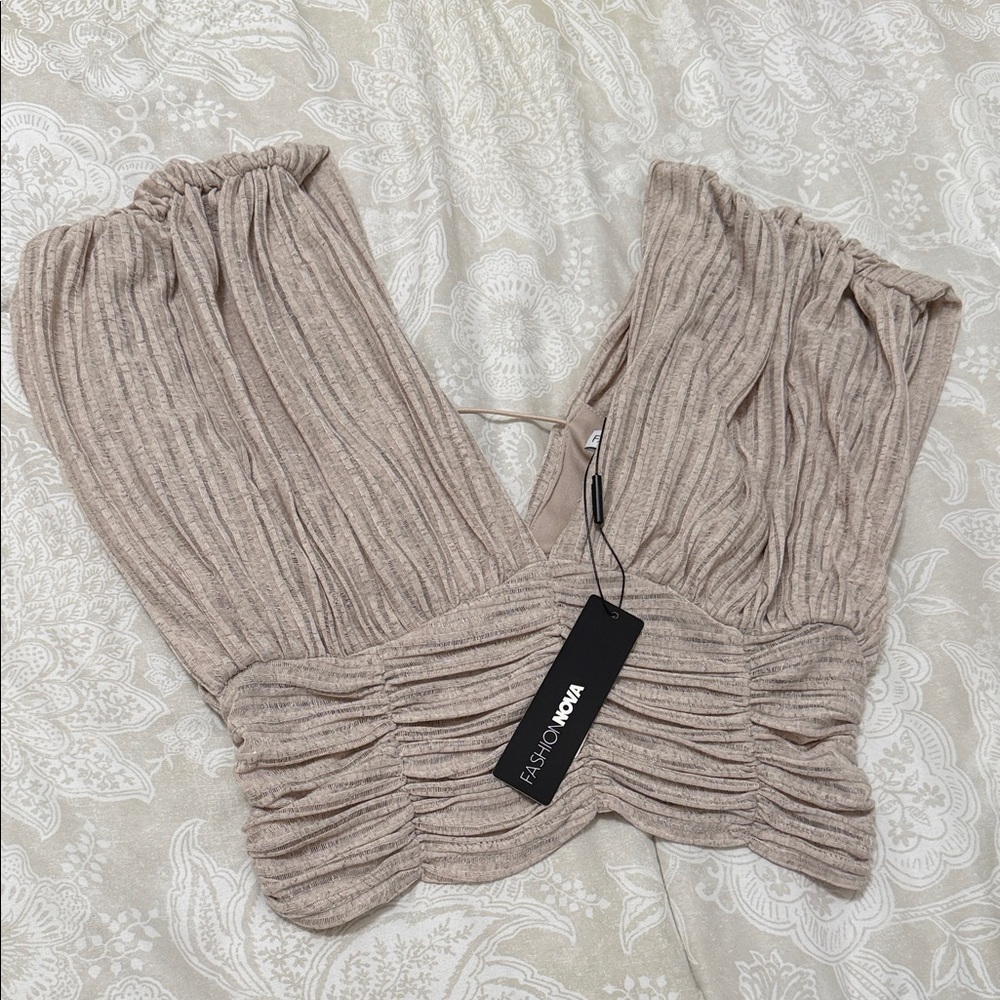 Fashion Nova Taupe Ruched Crop Top